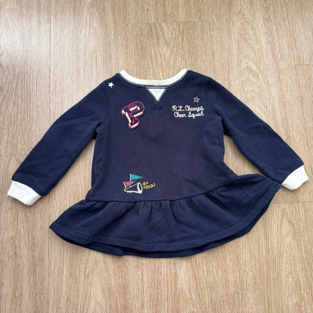 Ralph Lauren Navy Blue Long Sleeve Peplum Sweatshirt with White Trim
